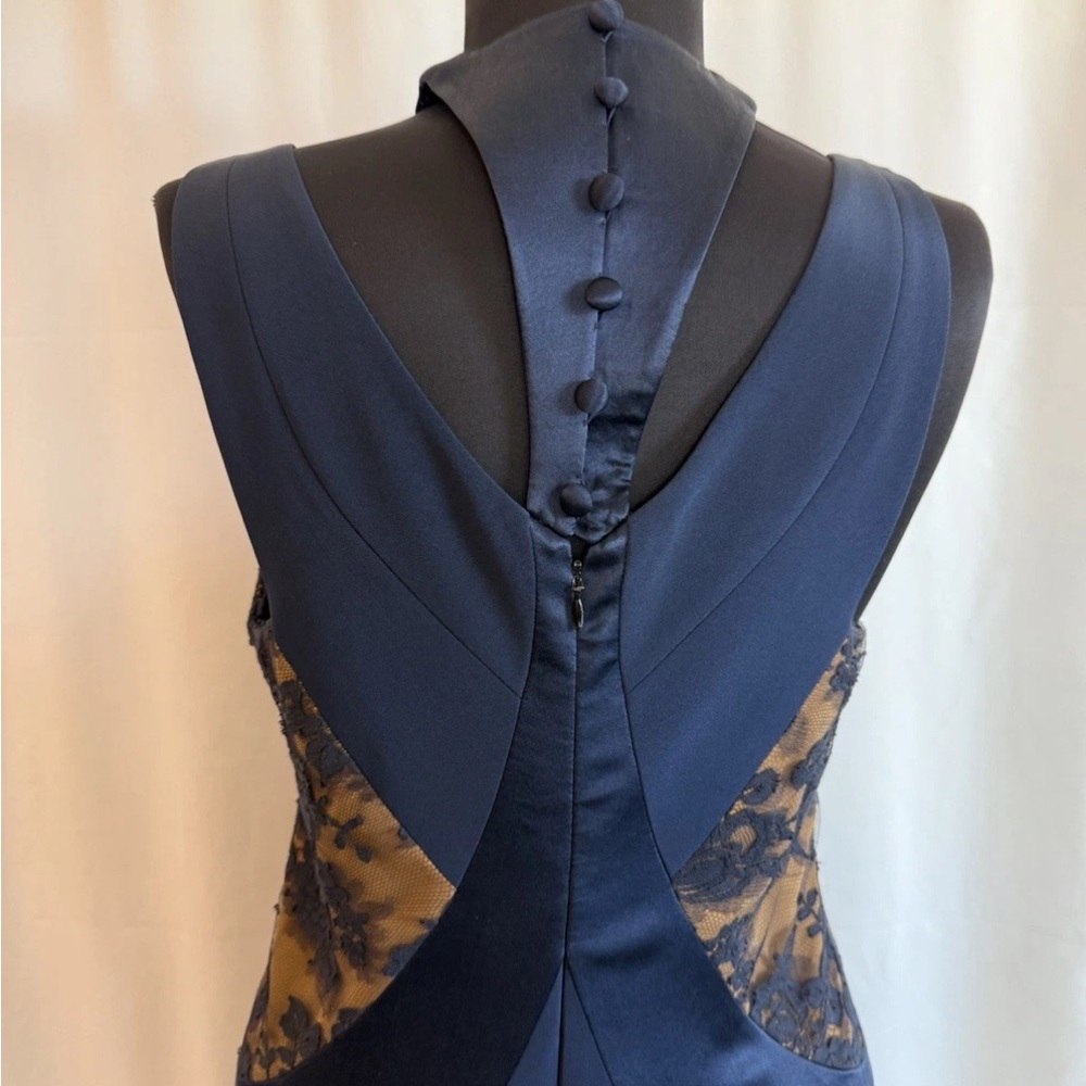 Peggy Jennings Navy Satin Midi Dress with Lace Sides - size Small - Picture 5 of 6